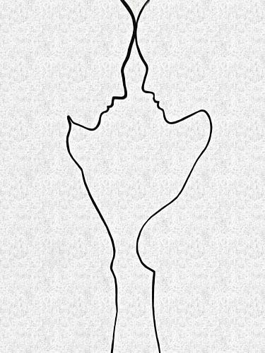 Abstract line drawing nude portrait man and woman