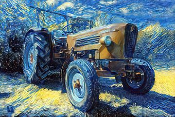 Tractor Güldner in stijl van van Gogh van Christian Lauer