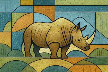 Eine geometrische Illustration eines Nashorns von Galerie Hoppenbrouwers
