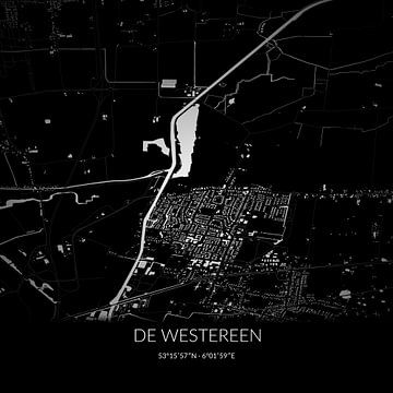 Zwart-witte landkaart van De Westereen, Fryslan. van Rezona