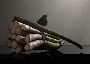 Still life with asparagus ode to Adriaen Coorte by Fine Art Flower - Artist Sander van Laar