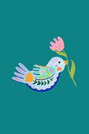 Whimsical Bird with Tulip by Karen Menzenbach