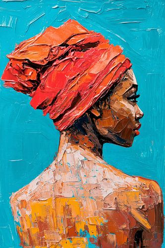 Woman with red headscarf