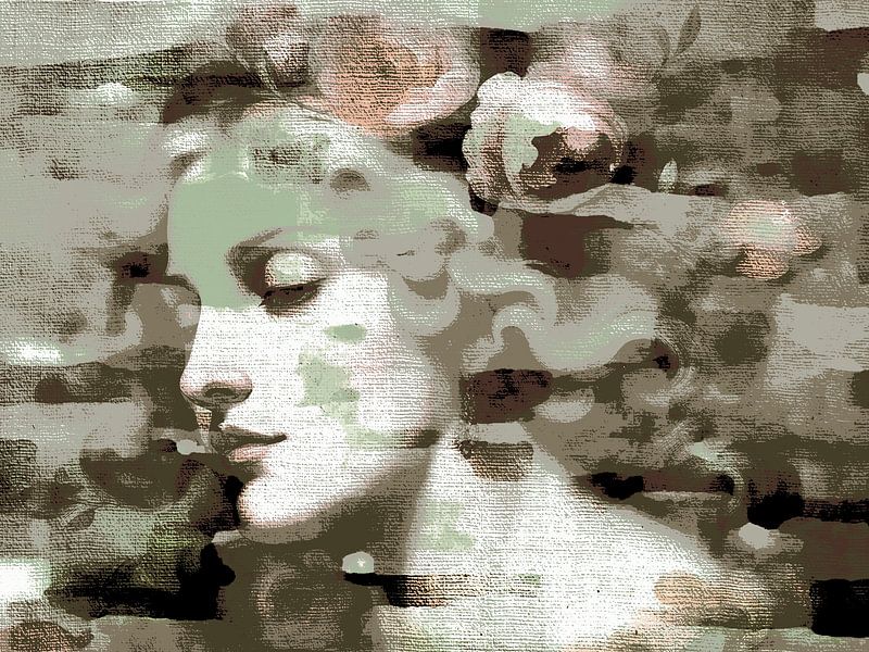 Modern, abstract portrait in soft colours by Mad Dog Art