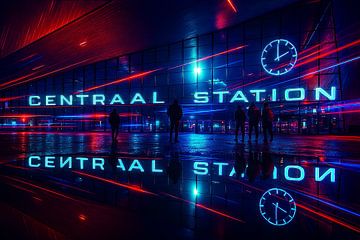 Futuristic Neon Rotterdam Central Station by Hille Bouma