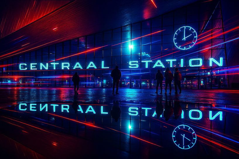 Futuristic Neon Rotterdam Central Station by Hille Bouma
