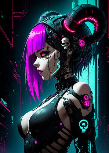 Cyborg Anime Girl Cyberpunk Style