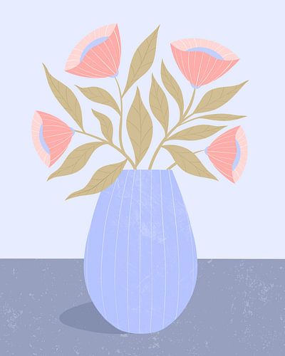 Peach Flowers in Blue Vase