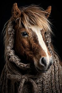 Pferd mit gestricktem Fell und dickem Pullover