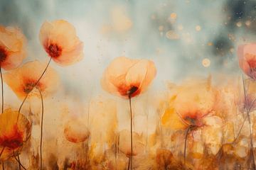 Champ de fleurs avec coquelicots sur Studio Allee