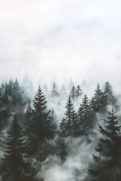 Watercolour pine forest by NJ Midnight Studio