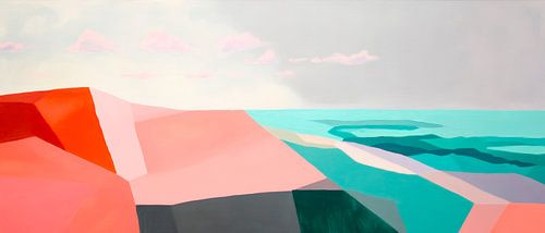 Geometrisch kustlandschap in pastel