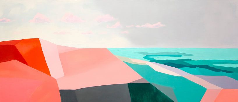 Geometric coastal landscape in pastel by Poster Art Shop