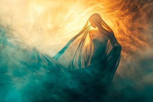 Mystieke figuur in het mistige licht