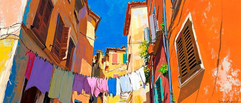 Bunte Wäsche in italienischer Gasse von Poster Art Shop