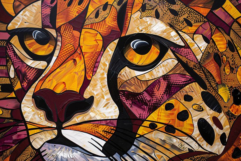 Kleurrijk abstract schilderij van een cheeta van Art & Soul Creations