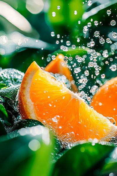 Splashing orange slices in the water by Poster Art Shop