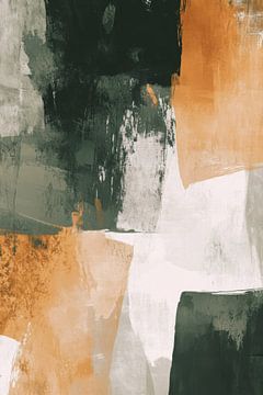 Abstracte Compositie in Aardetinten en Donkergroen van Eva Lee