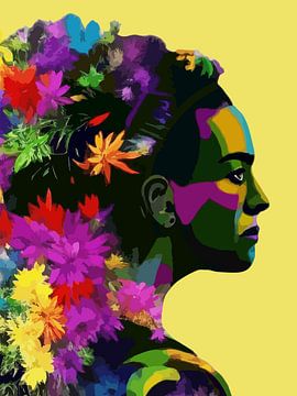 Femme avec des cheveux de fleurs sur Kirtah Designs