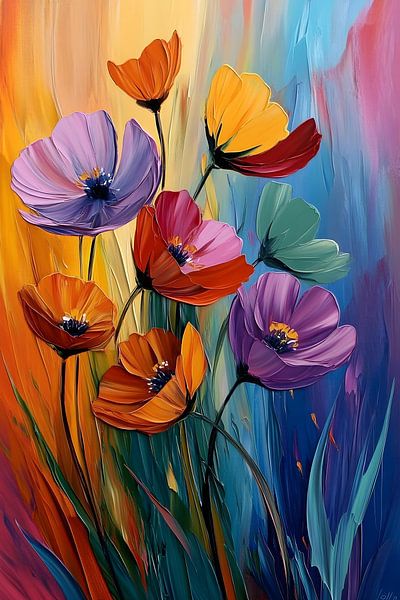 Abstrakte Blumen Malerei | Abstrakte Blumen Malerei | Bunte Malerei von AiArtLand