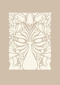 Art graphique Tulipes dans un vase - Beige - Salon &amp ; Chambre - Intérieur minimaliste - Abstrait