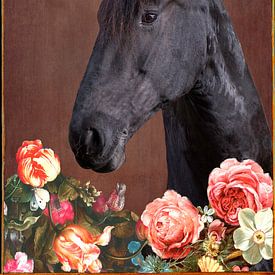 Head of a horse surrounded by flowers. by Photography art by Sacha