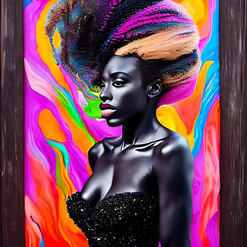 Afrikanerin vor bunt gestaltetem Hintergrund