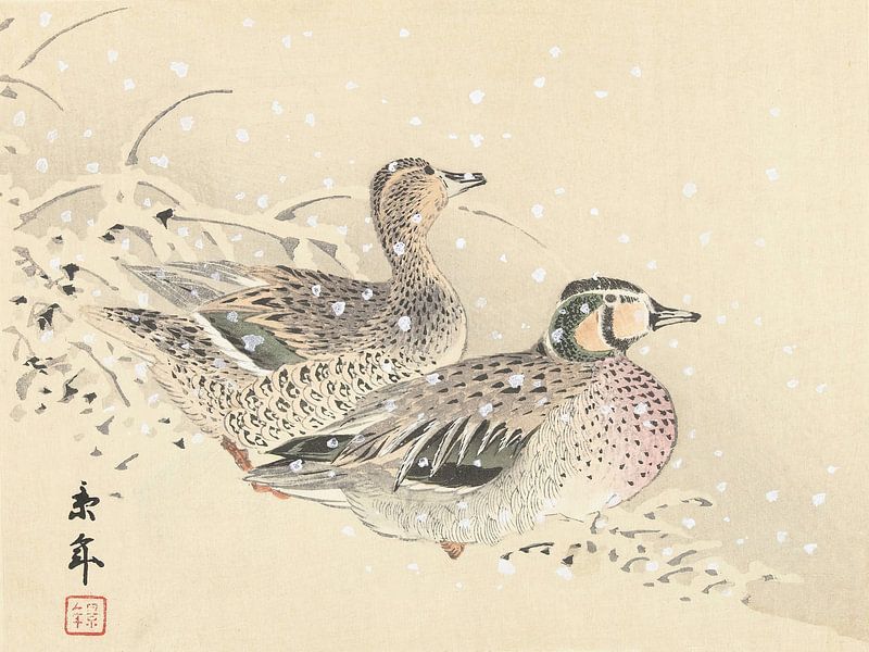 Imao Keinen - Eendenpaar in de sneeuw (1892-1911) van Peter Balan