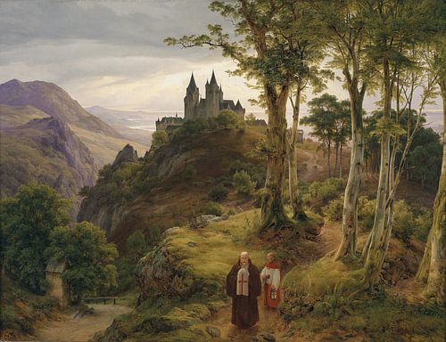 Romantisch landschap met kloostercomplex, Karl Friedrich Lessing