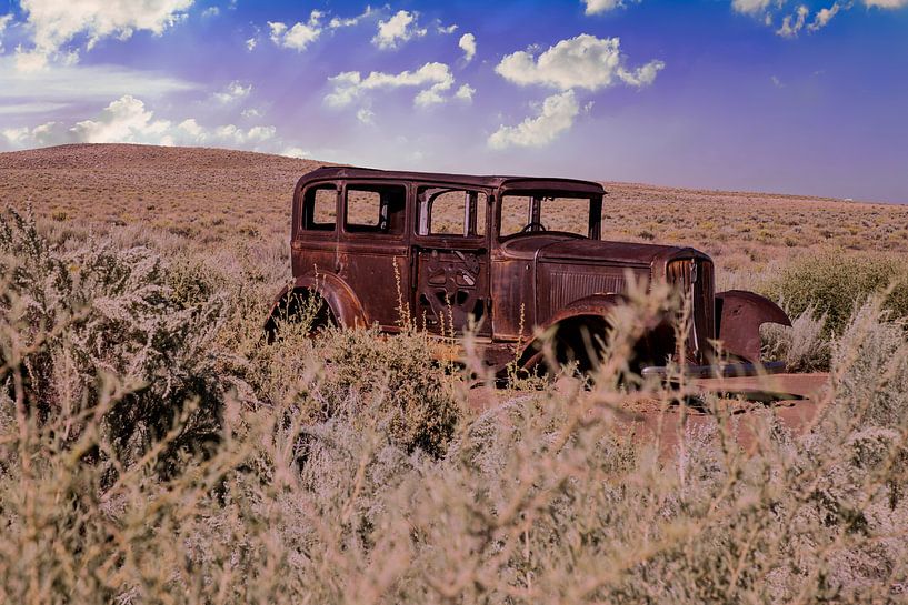 Route 66, Studebaker wreck at Painted Desert, Arizona USA. by Gert Hilbink