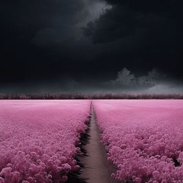 Threatening skies over fields of flowers by Karina Brouwer