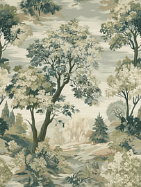 Vintage saliegroen boslandschap-wandtapijt van Gentle Echoes
