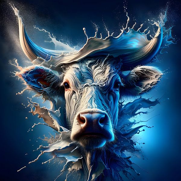 Krachtige koe in een dynamische waterscène van ARTWERX