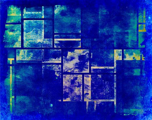 Mondriaan Geïnspireerde Geometrie Wabi-Sabi Pop Art Blauw