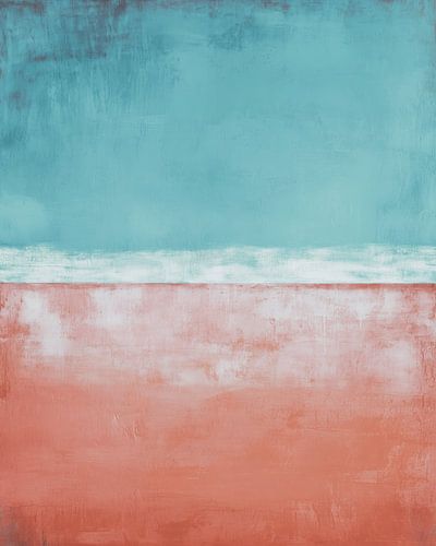 Soft in Balance. Modern abstract art in coral and light blue. by Thea