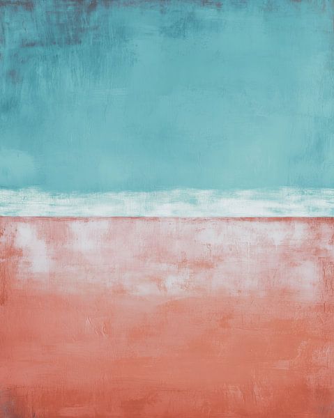 Soft in Balance. Modern abstract art in coral and light blue. by Thea