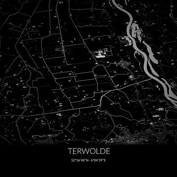 Schwarz-weiße Karte von Terwolde, Gelderland. von Rezona