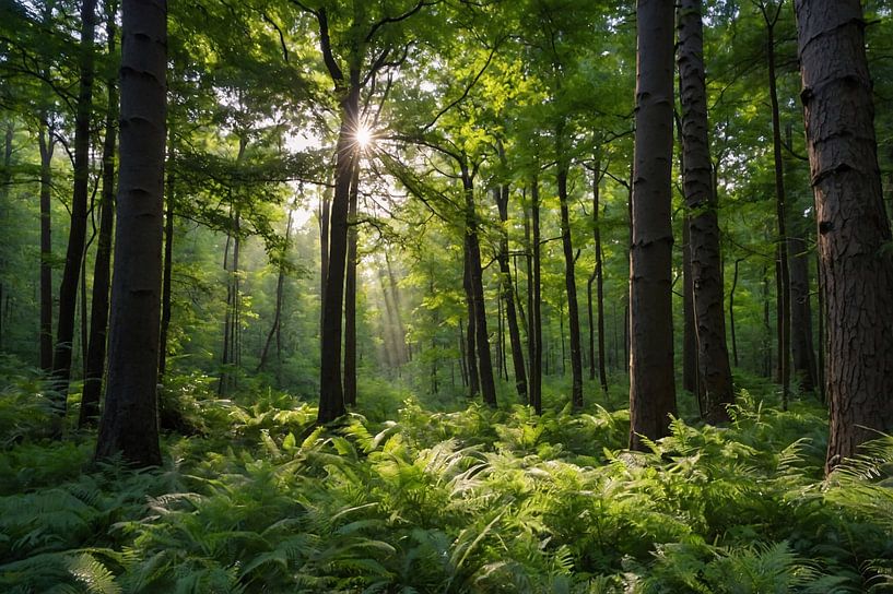 Rayons de soleil dans la forêt verte de l'été par Art & Soul Creations