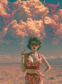 Wolkenhimmel, Retro-Surrealismus: Frau in einer Landschaft von Egon Zitter