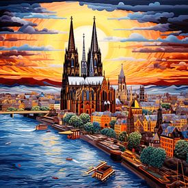 Embroidery Needlework City Cologne Cathedral Rhine detailed colourful by gm_designs