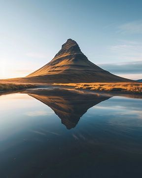 IJslandse piek in de waterspiegel van fernlichtsicht