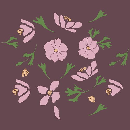 Marché aux fleurs. Art botanique moderne en rose, violet et vert