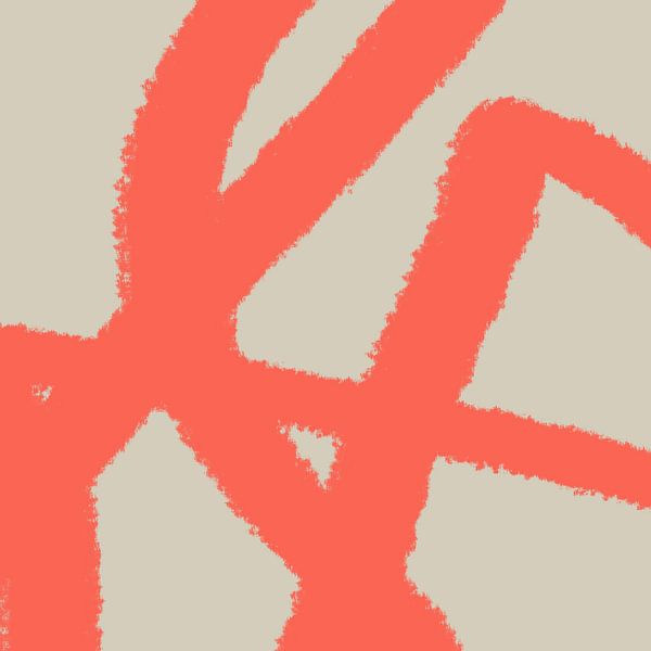 Moderne abstrakte Kunst. Linien in Pastellfarben. Neonrot auf Beige. von Dina Dankers