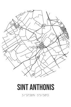 Sint Anthonis (Noord-Brabant) | Karte | Schwarz und Weiß von Rezona