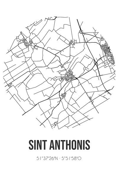 Sint Anthonis (Noord-Brabant) | Landkaart | Zwart-wit van Stad & Wand