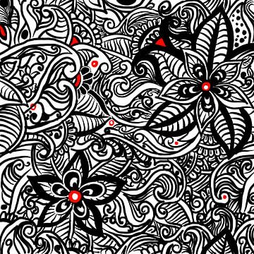 Zwart Wit Zentang - Zendoodle Bloemenpatroon van Patricia Piotrak