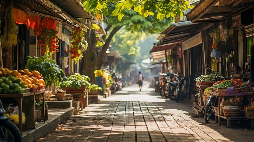 Straat in Thailand met een markt in retrostijl uit de jaren 70 van Animaflora PicsStock