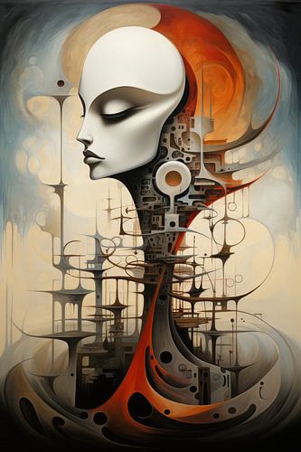 Digital created bizarre surreal world with woman and landscape