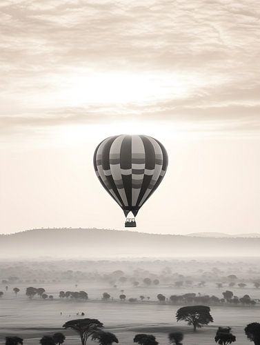Hot Air Balloons in Africa, black and white V1