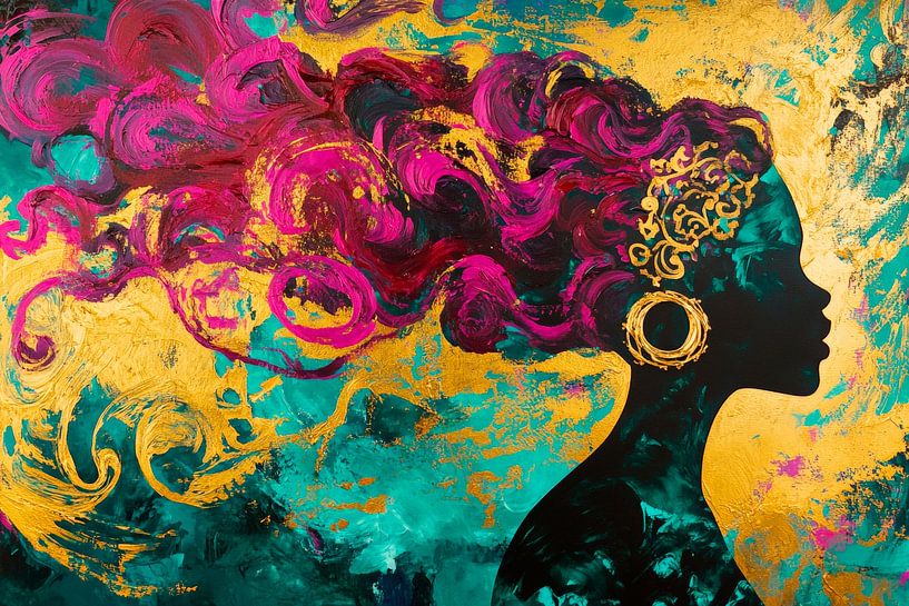 Feminine silhouette with colourful hair by Poster Art Shop